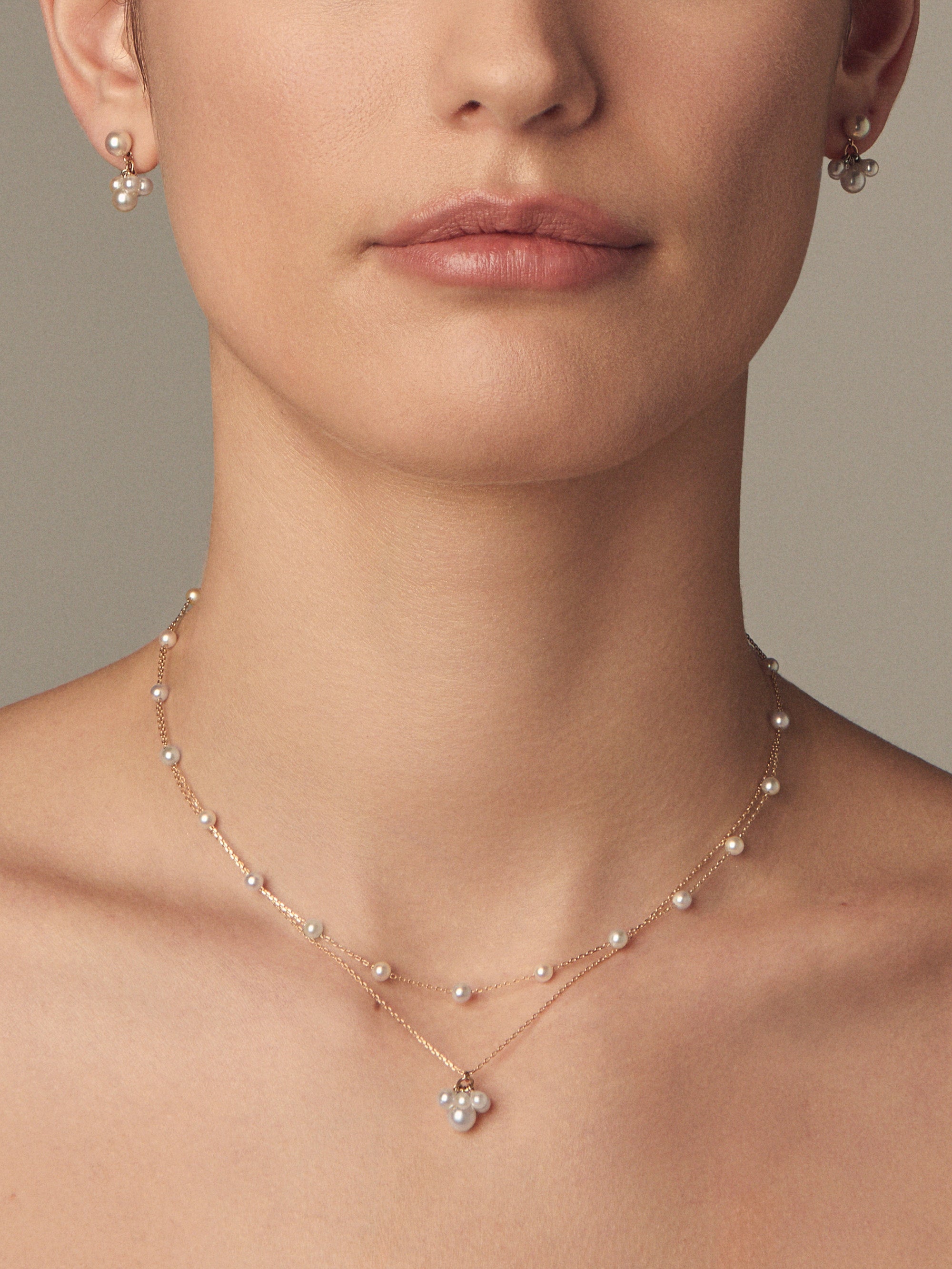 SBN331 Sea of Beauty. White Cluster Akoya Pearl Necklace