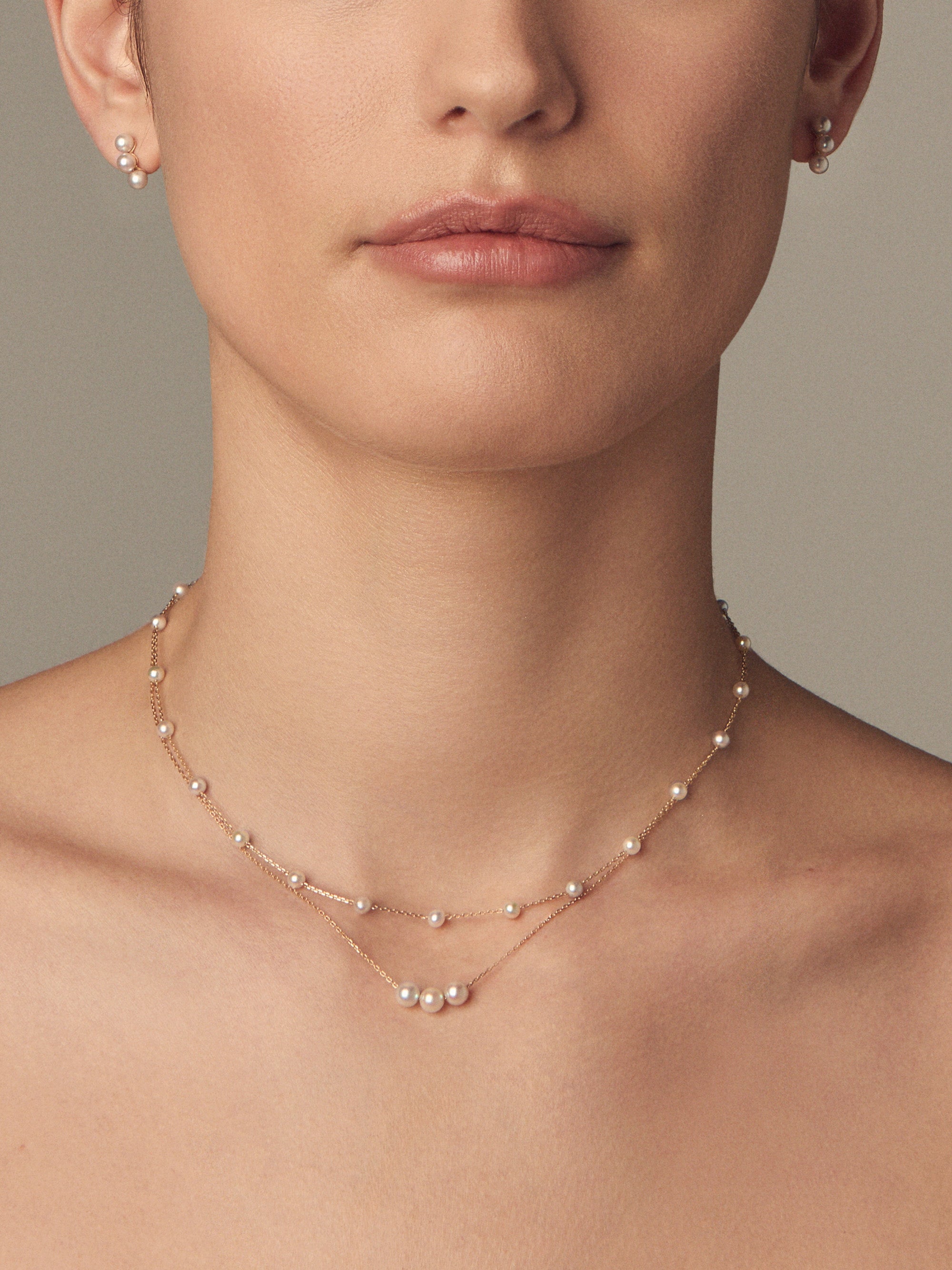 SBN337 Sea of Beauty. White Triple Akoya Pearl Necklace