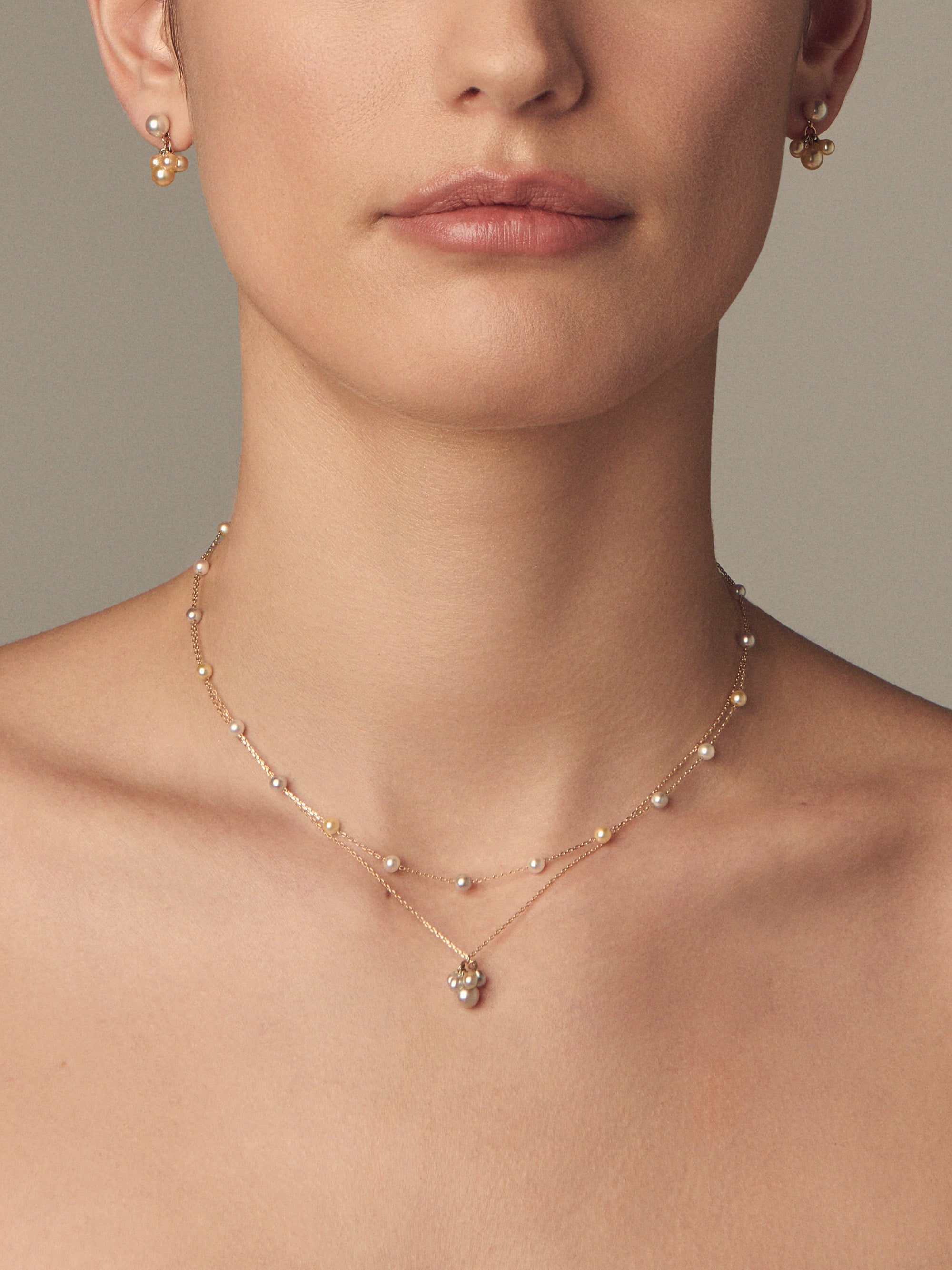 SBN333 Sea of Beauty. Candy Cluster Gray Akoya Pearl Necklace