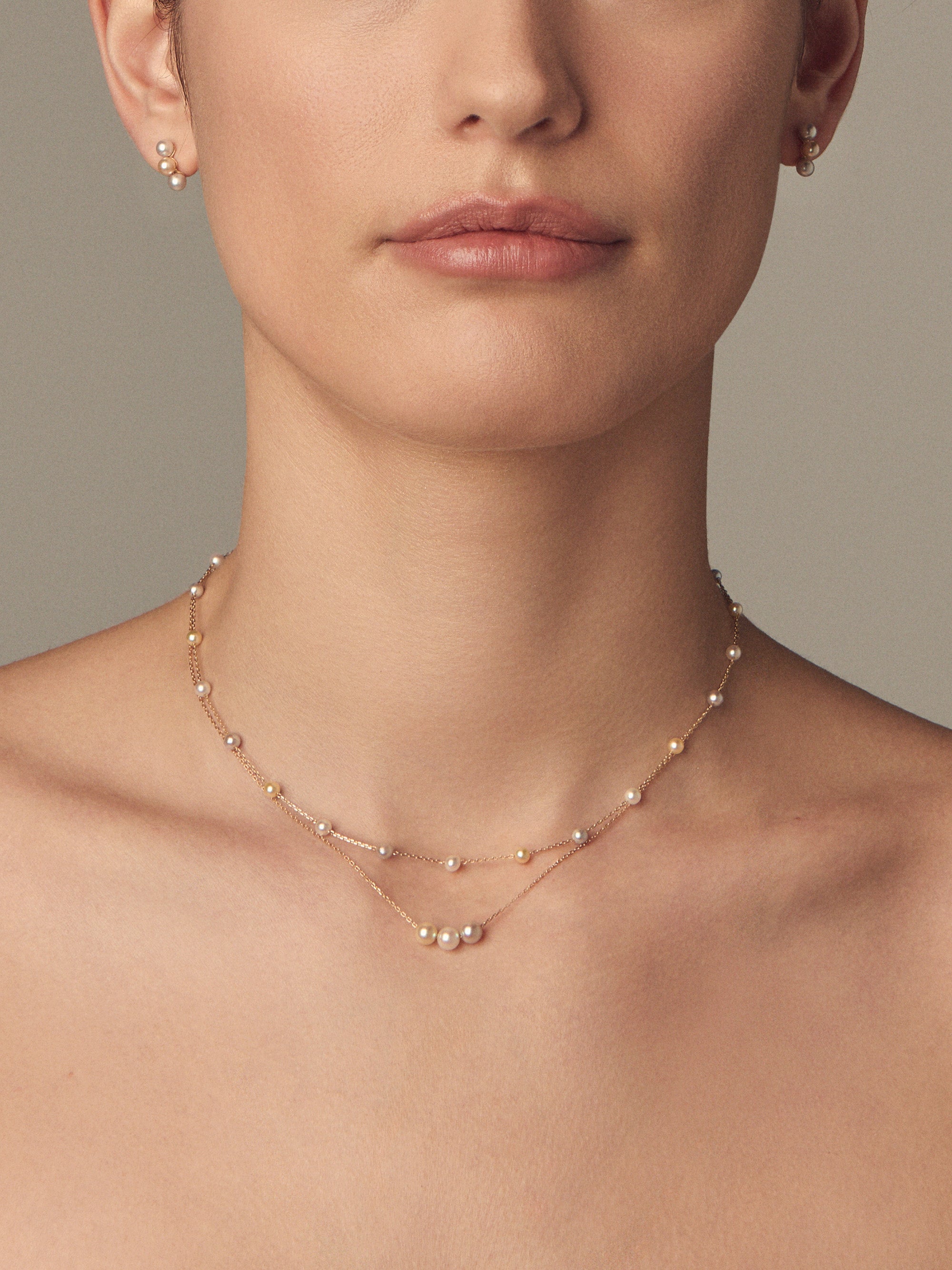 SBN338 Sea of Beauty. Multi Candy Triple Akoya Pearl Necklace