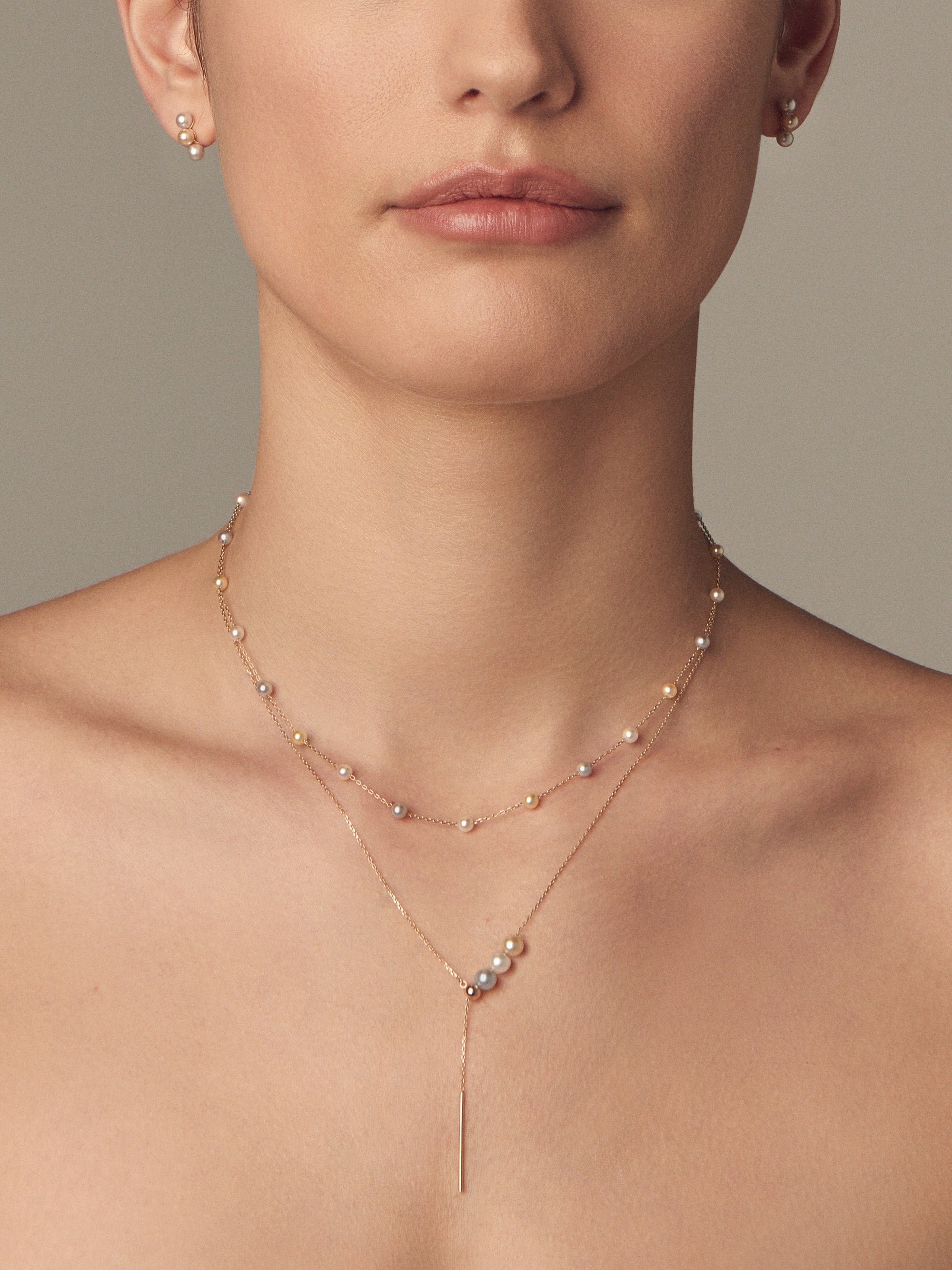 SBN339 Sea of Beauty. Triple Candy Akoya Pearl Slider Necklace