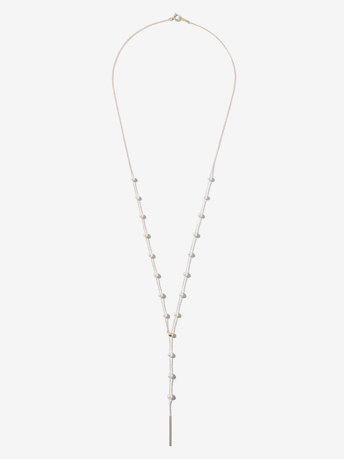 14kt Gold White Akoya Pearl Long Y Necklace