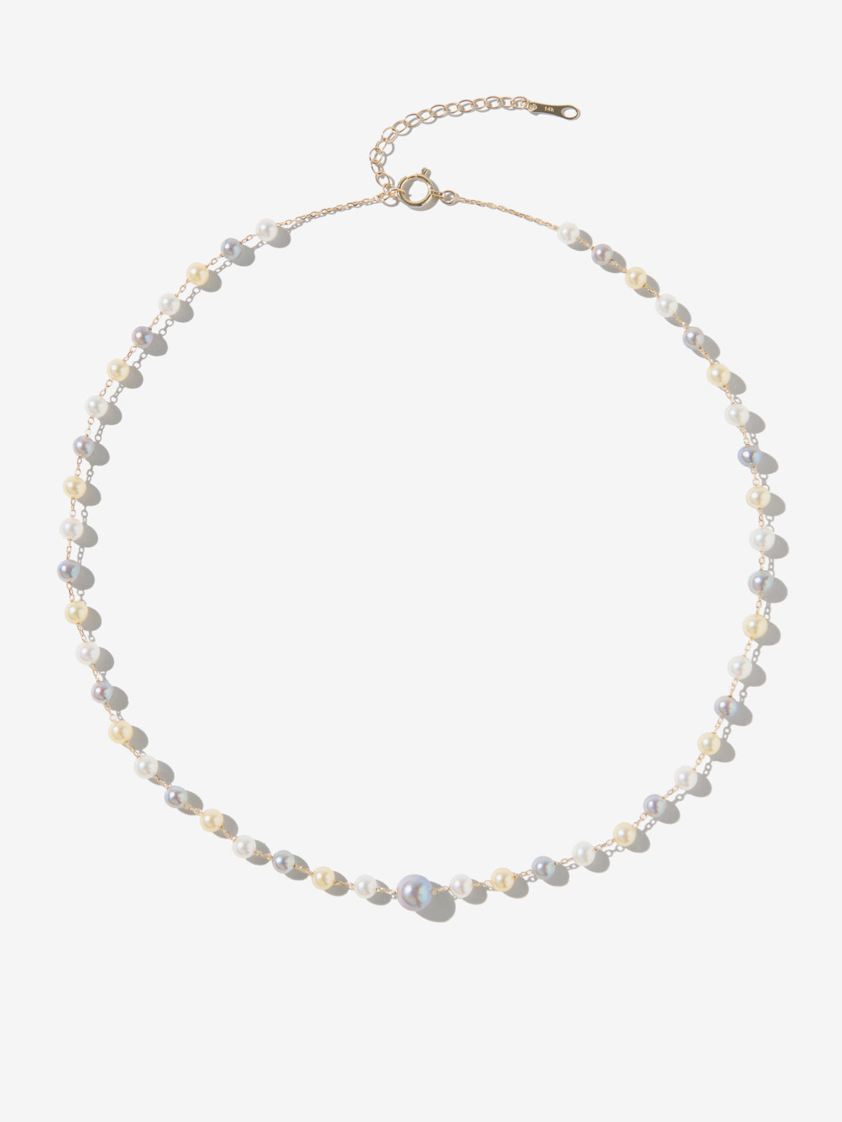 14kt Gold White Grey and Gold Akoya All Around Multi Pearl Necklace
