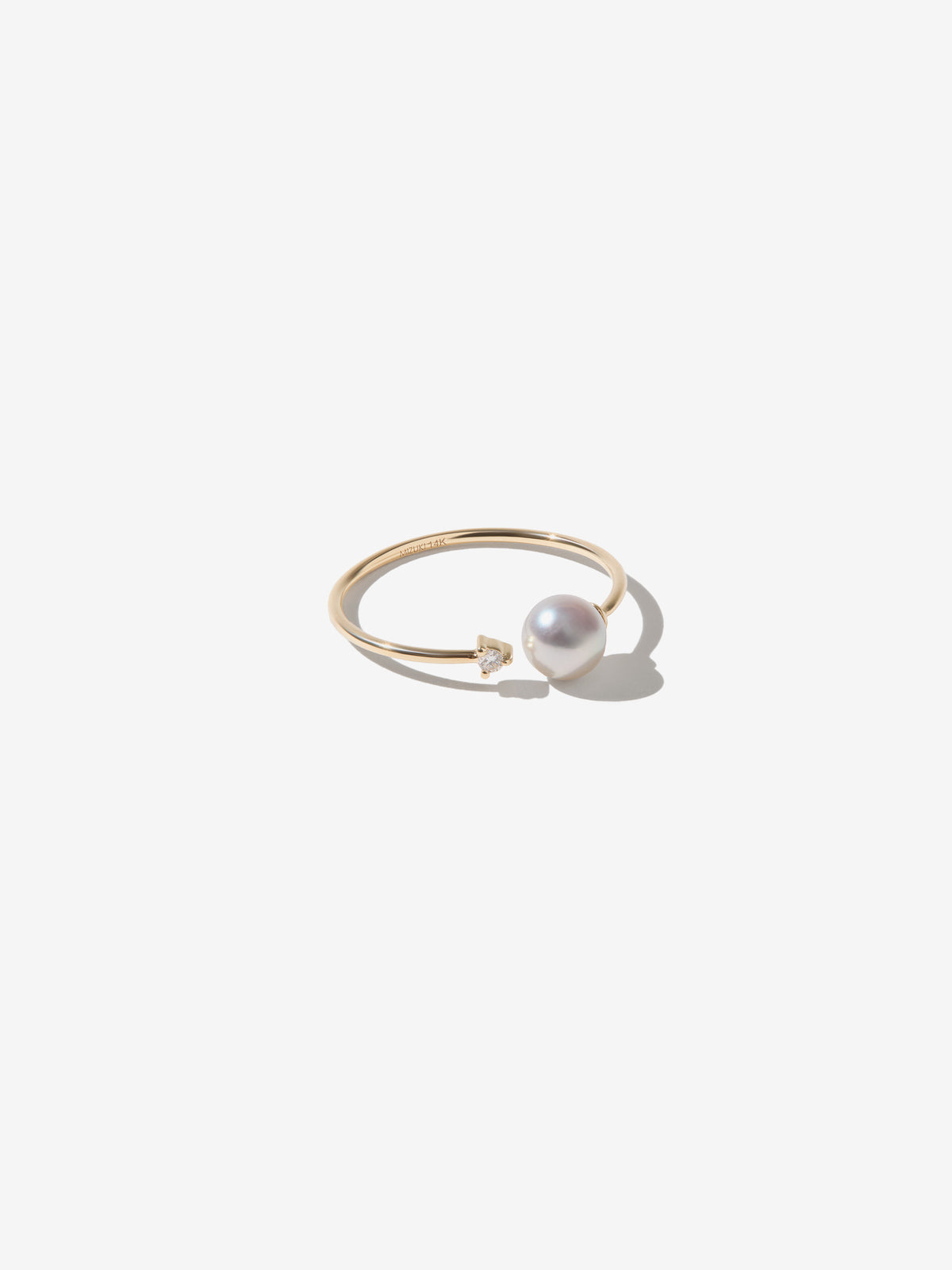 14kt Gold Grey Akoya Pearl And Diamond Open Ring