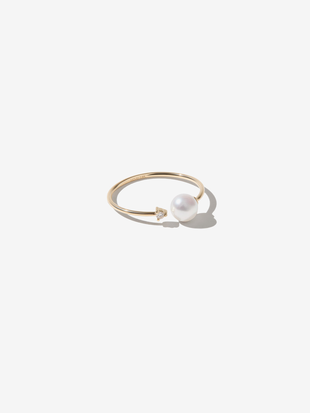 14kt Gold White Akoya Pearl And Diamond Open Ring