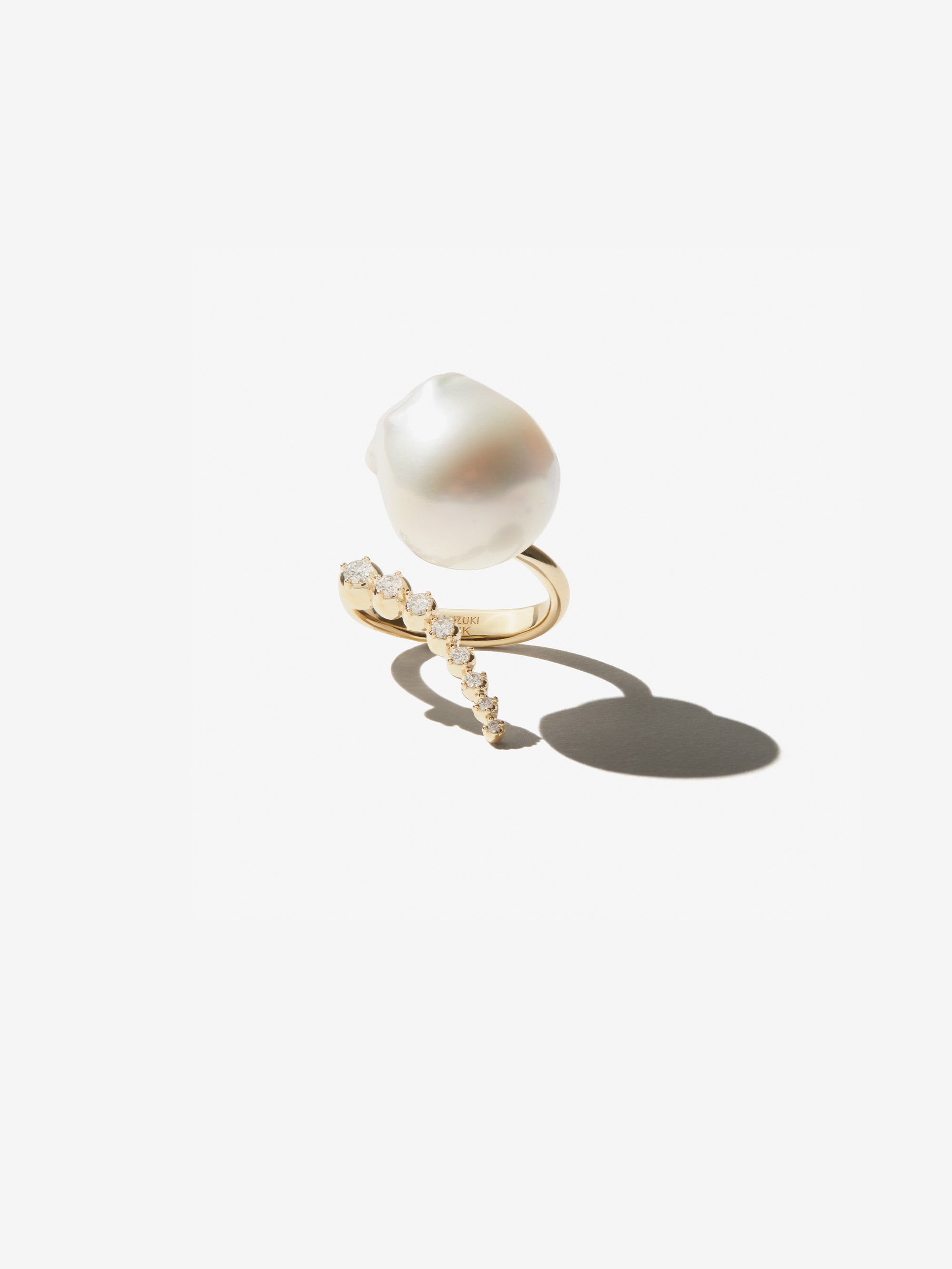 SBR42W Sea of Beauty. Open Multi Diamond and Baroque White Pearl Ring