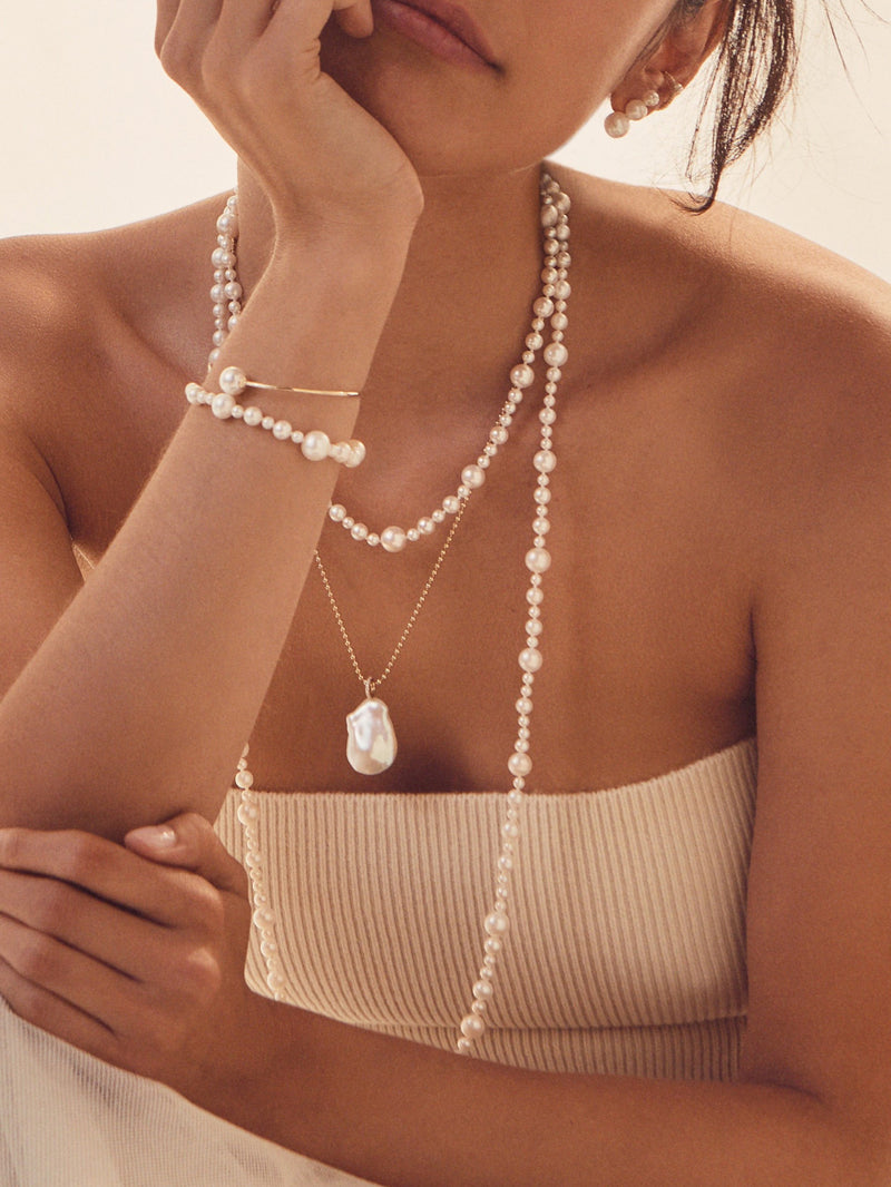 Sea of Beauty Collection. Medium Ballchain with Diamond Baroque Pearl Necklace SBN264X20