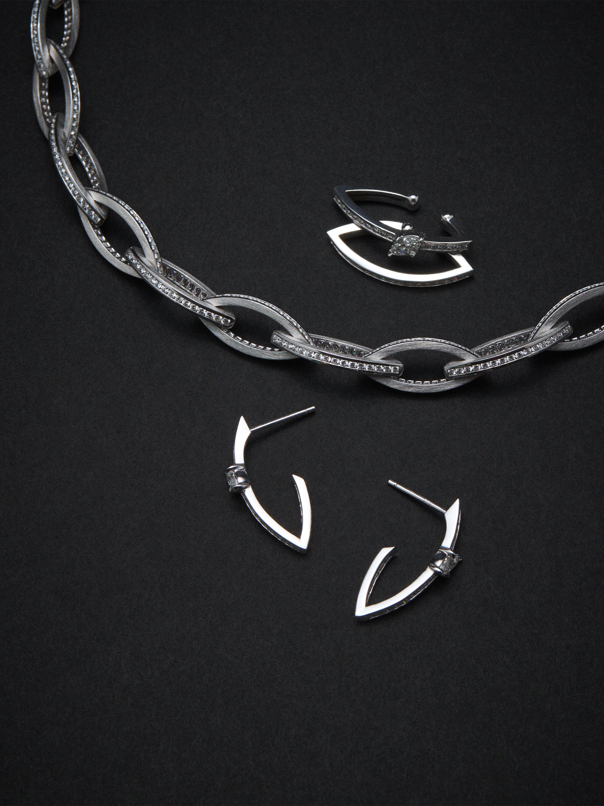 2N XVIII. Grande Marquise Link White Gold Channel Diamond Necklace