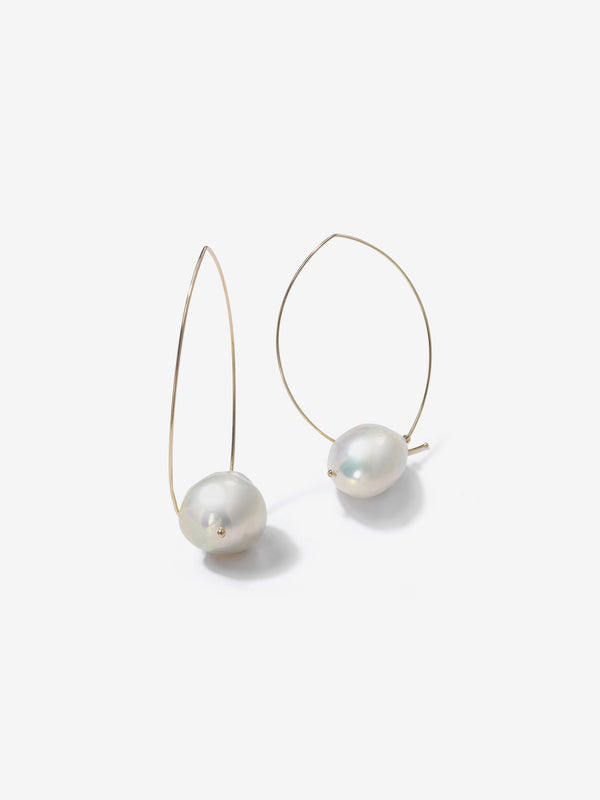 Sea of Beauty Collection.  Marquis with Baroque White Pearl Earrings  E4A2