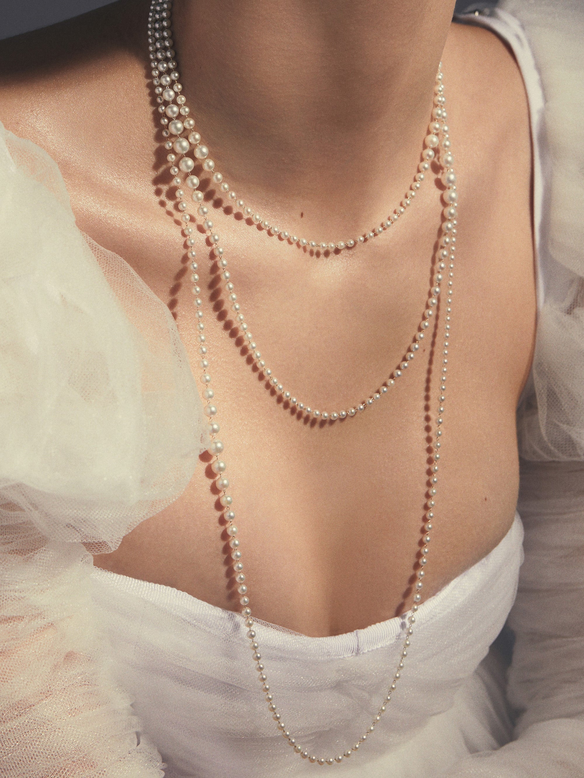 SBN269 Sea of Beauty. Long Dual Cascading Pearl Necklace