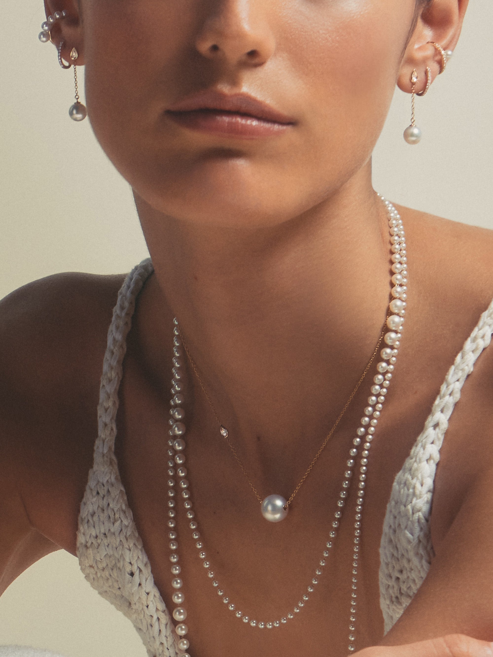 LE2 Sea of Beauty. Akoya Pearl and Pear sahped Diamond Drop Earrings
