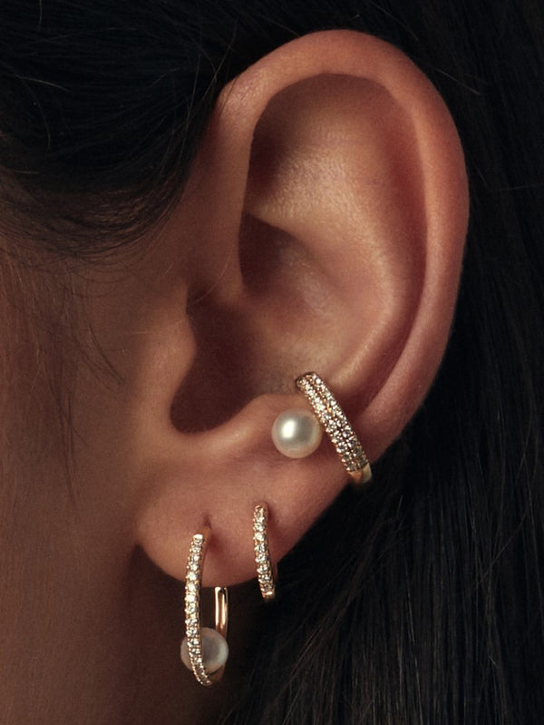 Sea of Beauty Collection. Small Two Row Diamond and Offset Pearl Ear Cuff SBE345