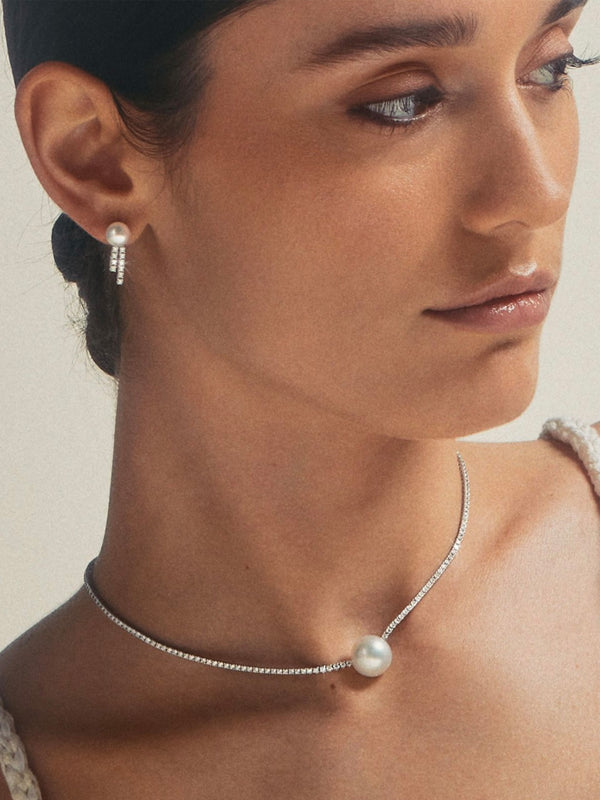 Prive Collection. Akoya Pearl with Dual Diamond Drop Earrings PE3