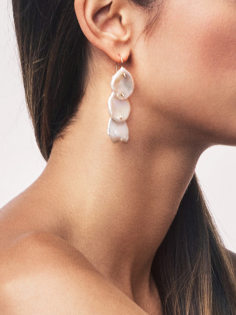 Triple White Freshwater Pearl and Diamond Earrings SBE200