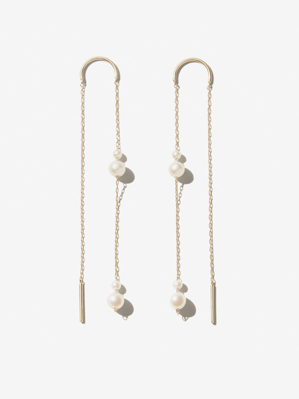 Kissing Double Pearl Long Threader Earrings SBE322