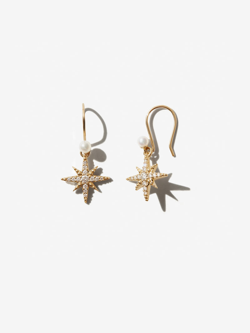 SBE325B Sea of Beauty. Medium Diamond Star and Pearl Earrings