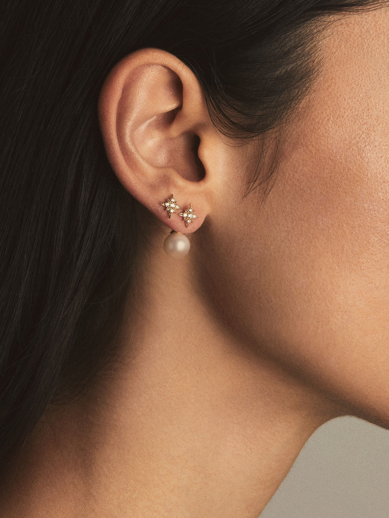 Small Diamond Star and Pearl Horizon Earrings SBE327A
