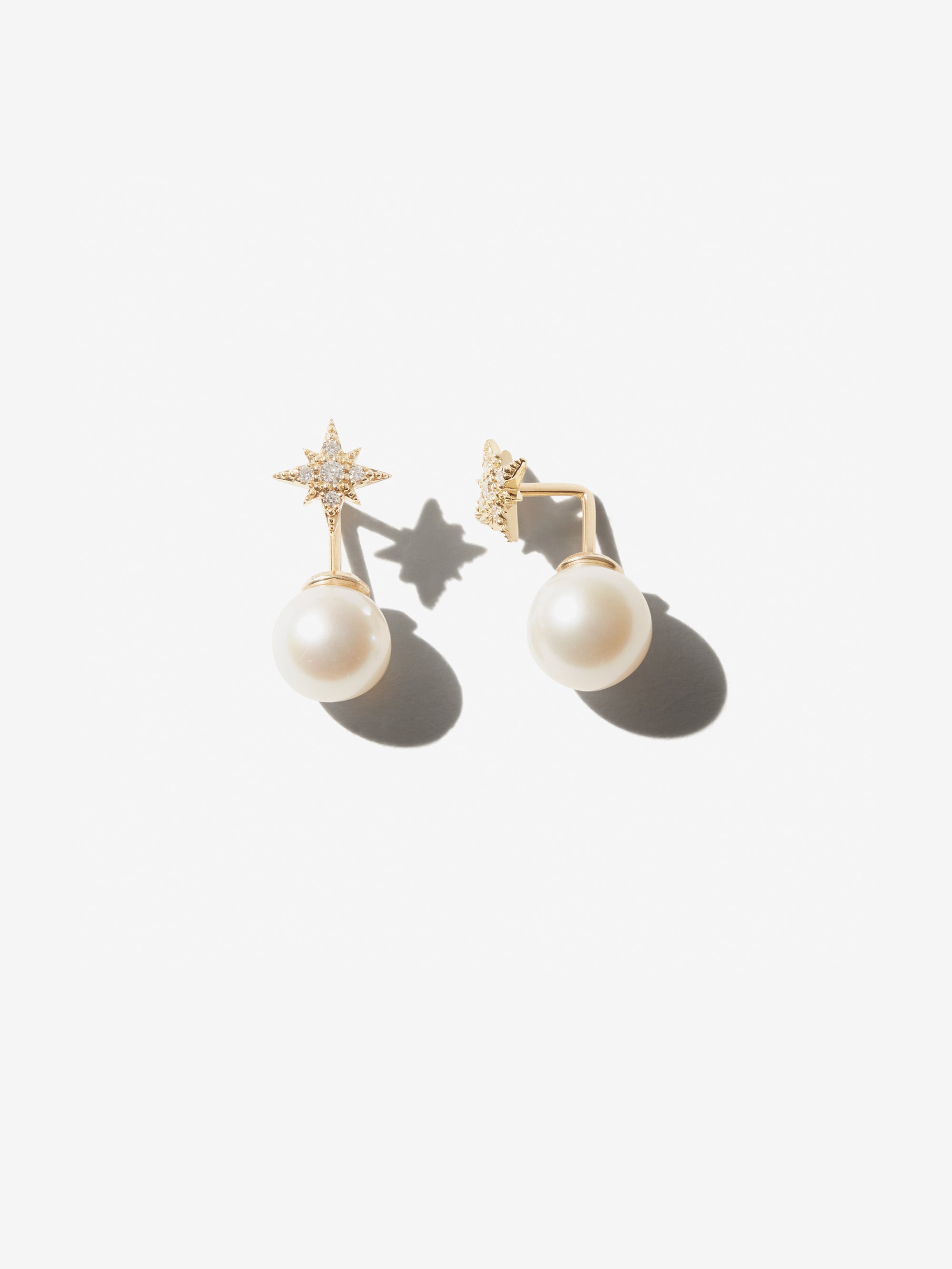 SBE327A Sea of Beauty. Small Diamond Star and Pearl Horizon Earrings