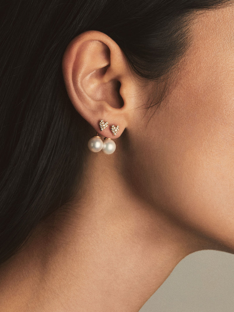 Small Diamond Heart and Pearl Horizon Earrings SBE327D