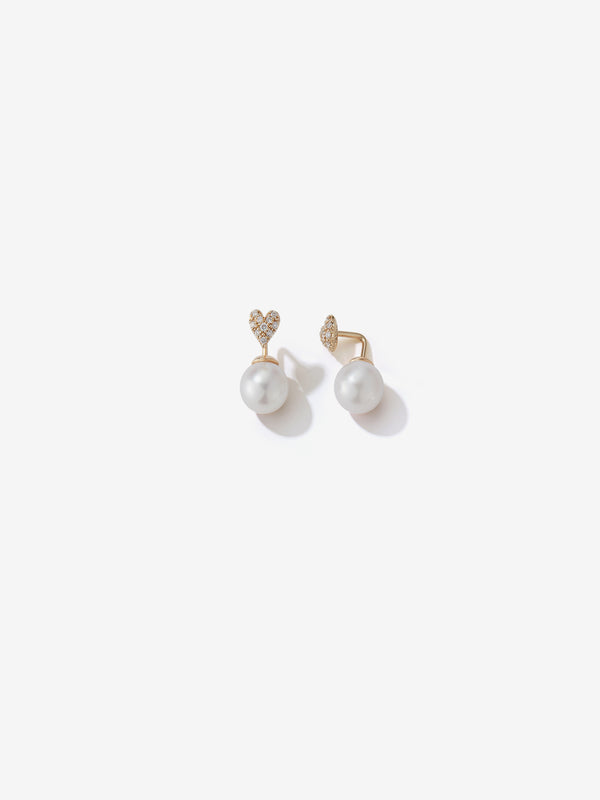 Small Diamond Heart and Pearl Horizon Earrings SBE327D