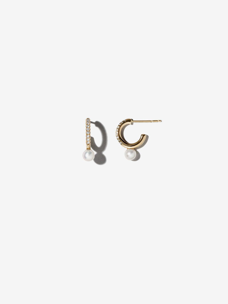 Sea of Beauty Collection. Diamond Hoops with Pearl Drop SBE347