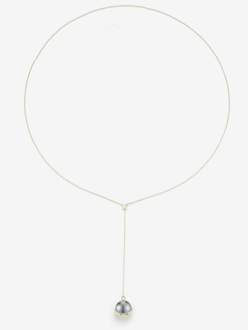 Fluid Gold Black Tahitian Pearl Drop and Diamond Necklace SBN124BS