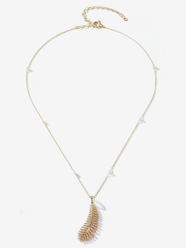 Floating Baby Pearl Chain with Medium Diamond Feather Necklace SBN246E