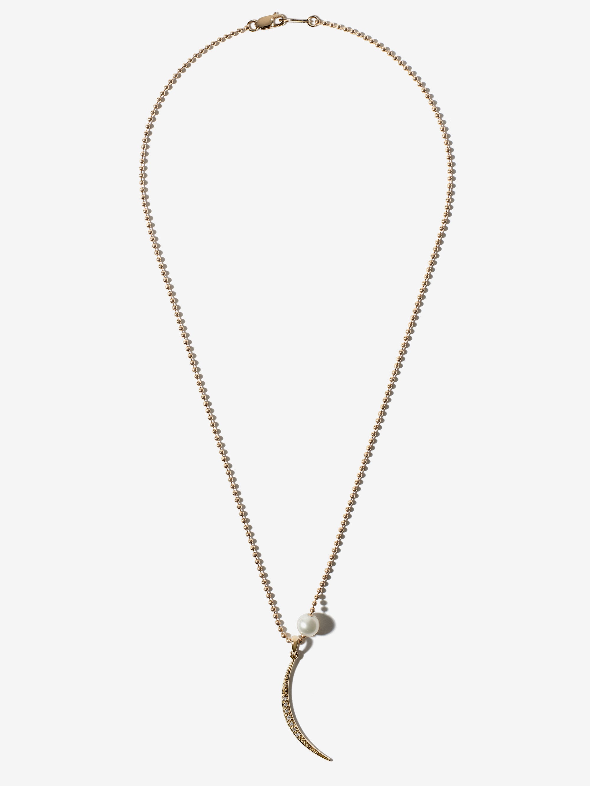 SBN263I16  Sea of Beauty. Small Ballchain and Pearl with Small Diamond Crescent Necklace SBN263I16