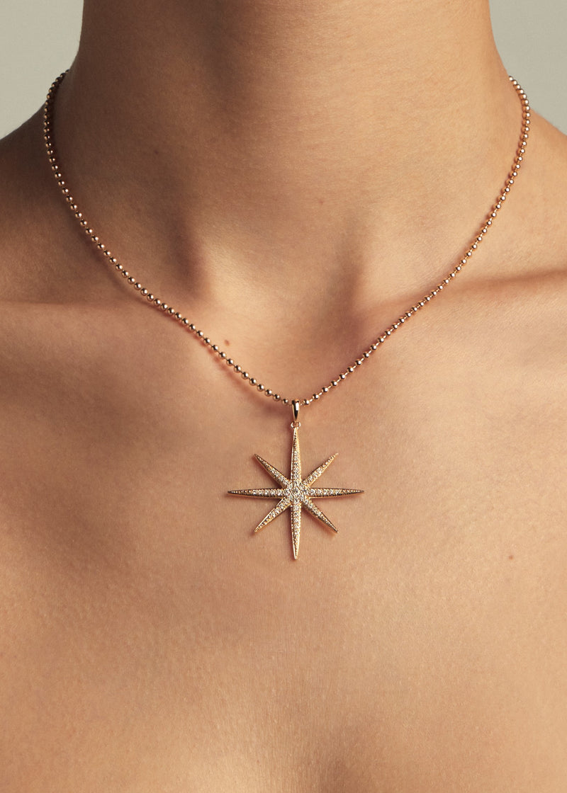 Sea of Beauty Collection. Medium Ballchain with Large Diamond Star Necklace SBN264C