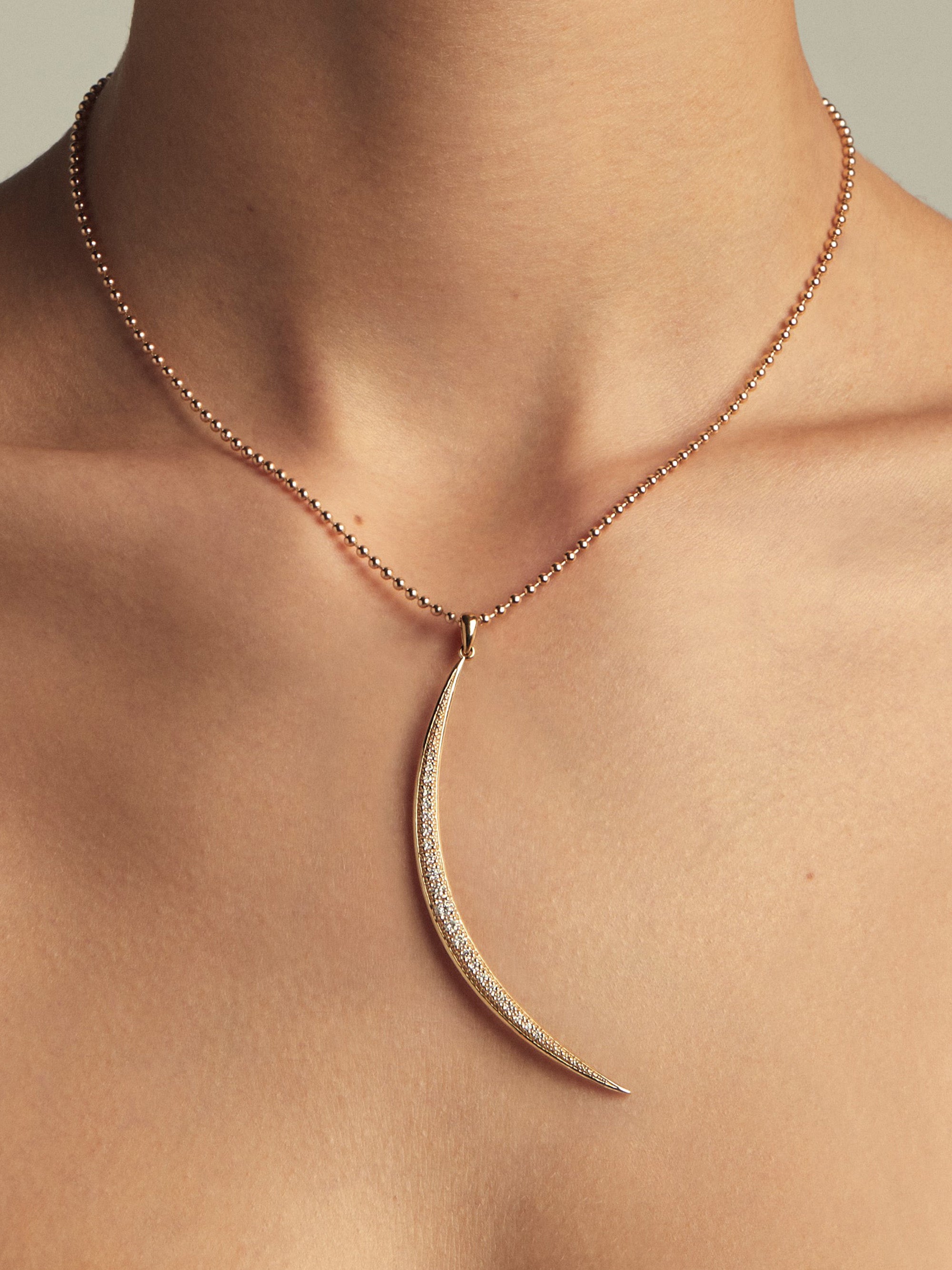 SBN264K20  Sea of Beauty. Medium Ballchain with Large Diamond Crescent Necklace