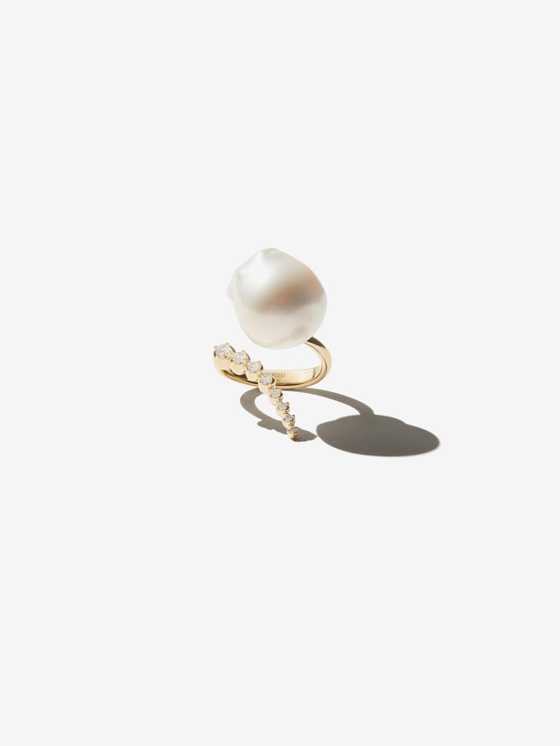 Sea of Beauty Collection.  Open Multi Diamond and Baroque White Pearl Ring  SBR42W