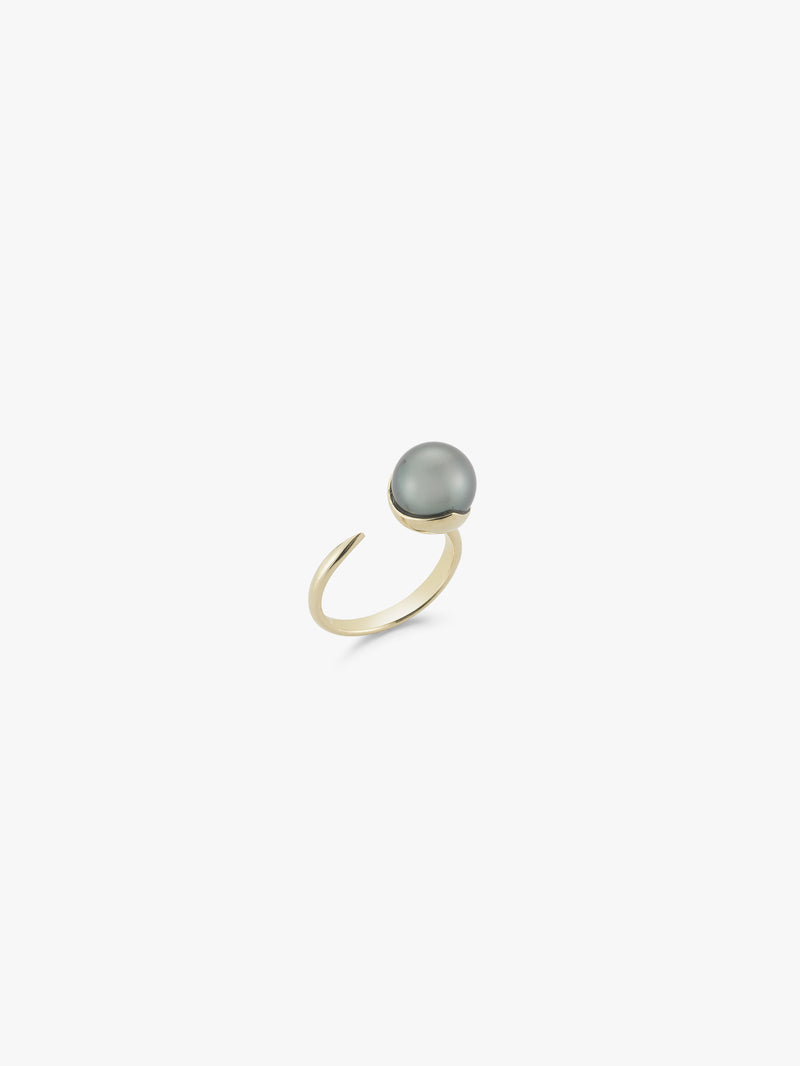 Black Tahitian Pearl Fluid Gold Ring SBR55B