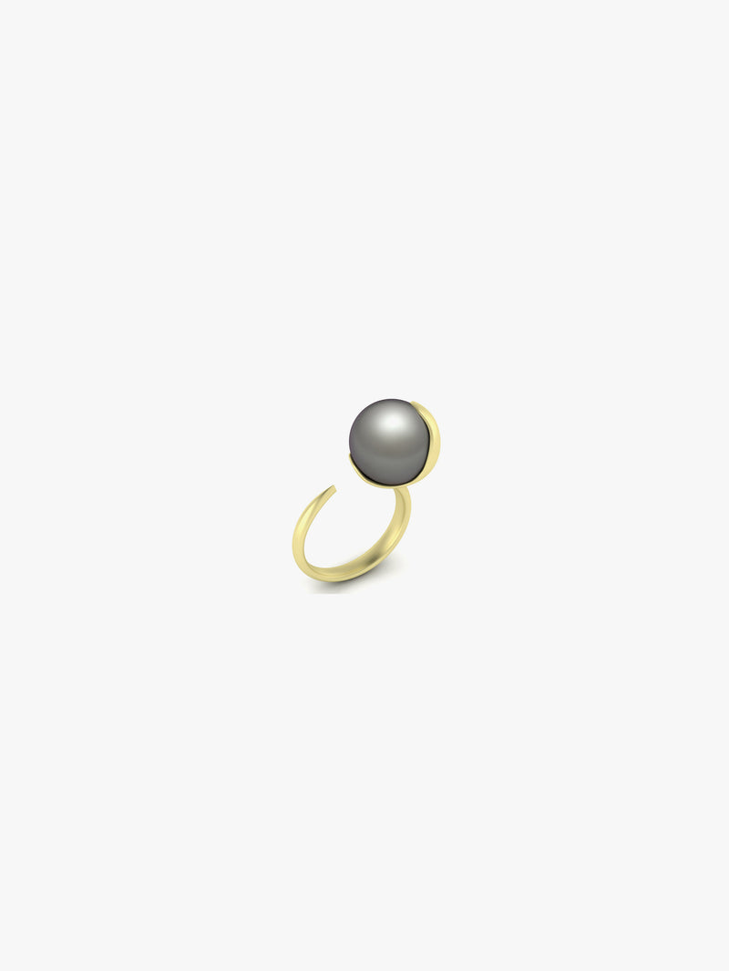 Large Black Tahitian Pearl Fluid Gold Ring SBR56B