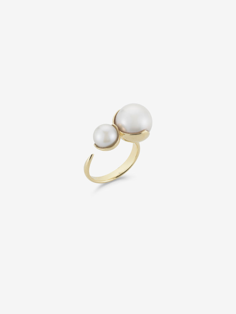 White Open Double Pearl Fluid Gold Ring  SBR58W