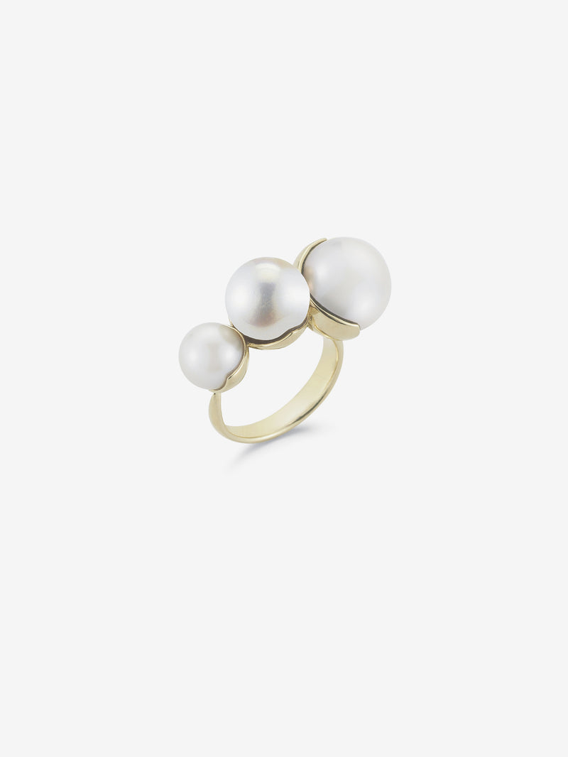 Large Open Fluid Gold with Three Pearls Ring SBR59WWW
