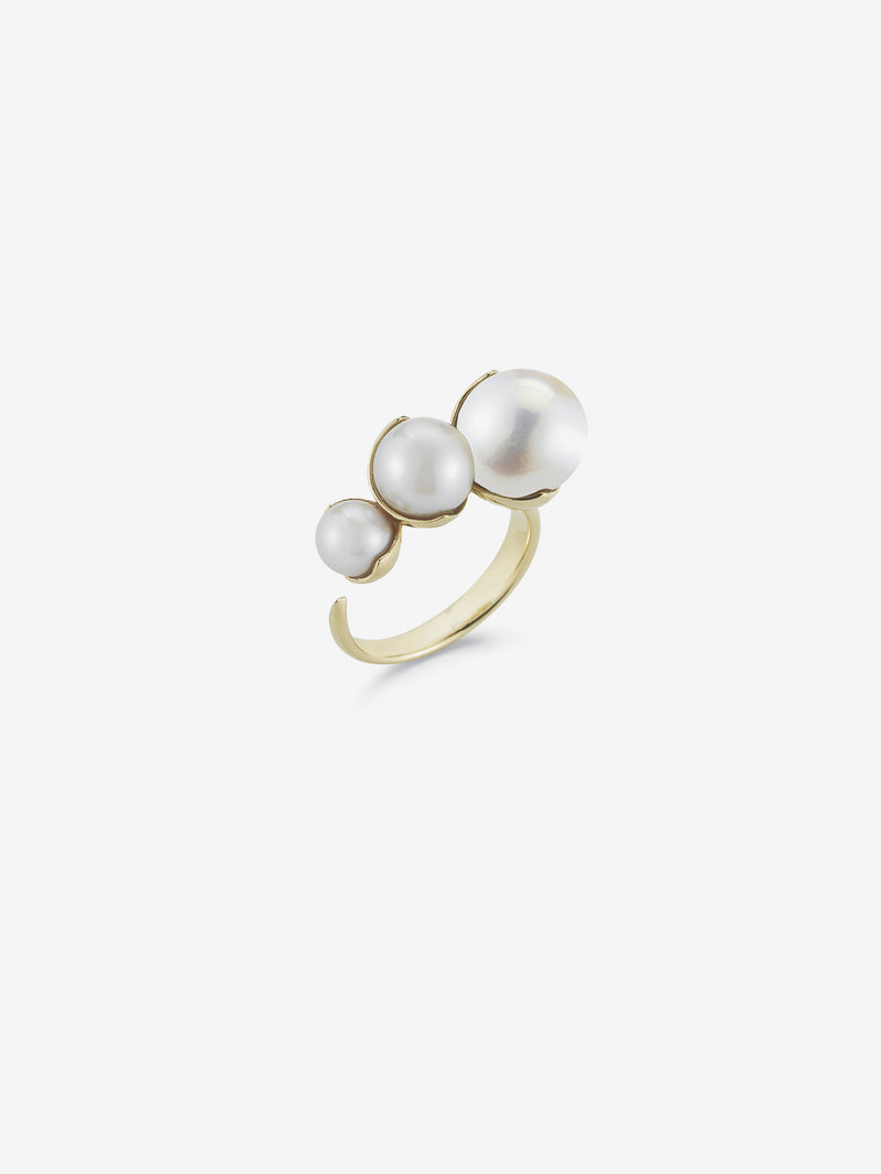 Open Triple Fluid Gold with White Pearl Ring  SBR60W