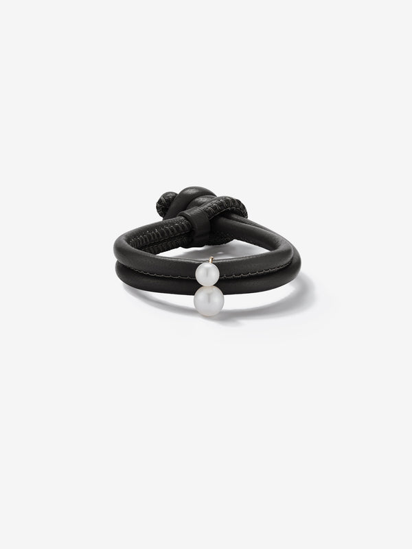 Sea of Beauty Collection.  Black Leather Double White Pearl Bracelet  X1Z73